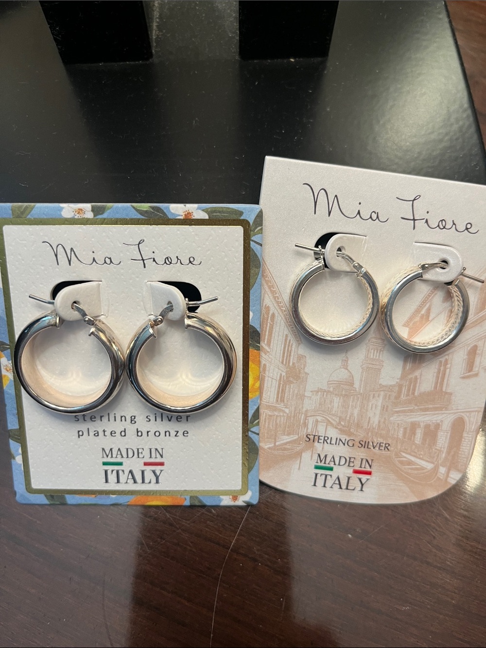 Two pair Silver pierced Hoop Earrings -brand new-made in Italy
